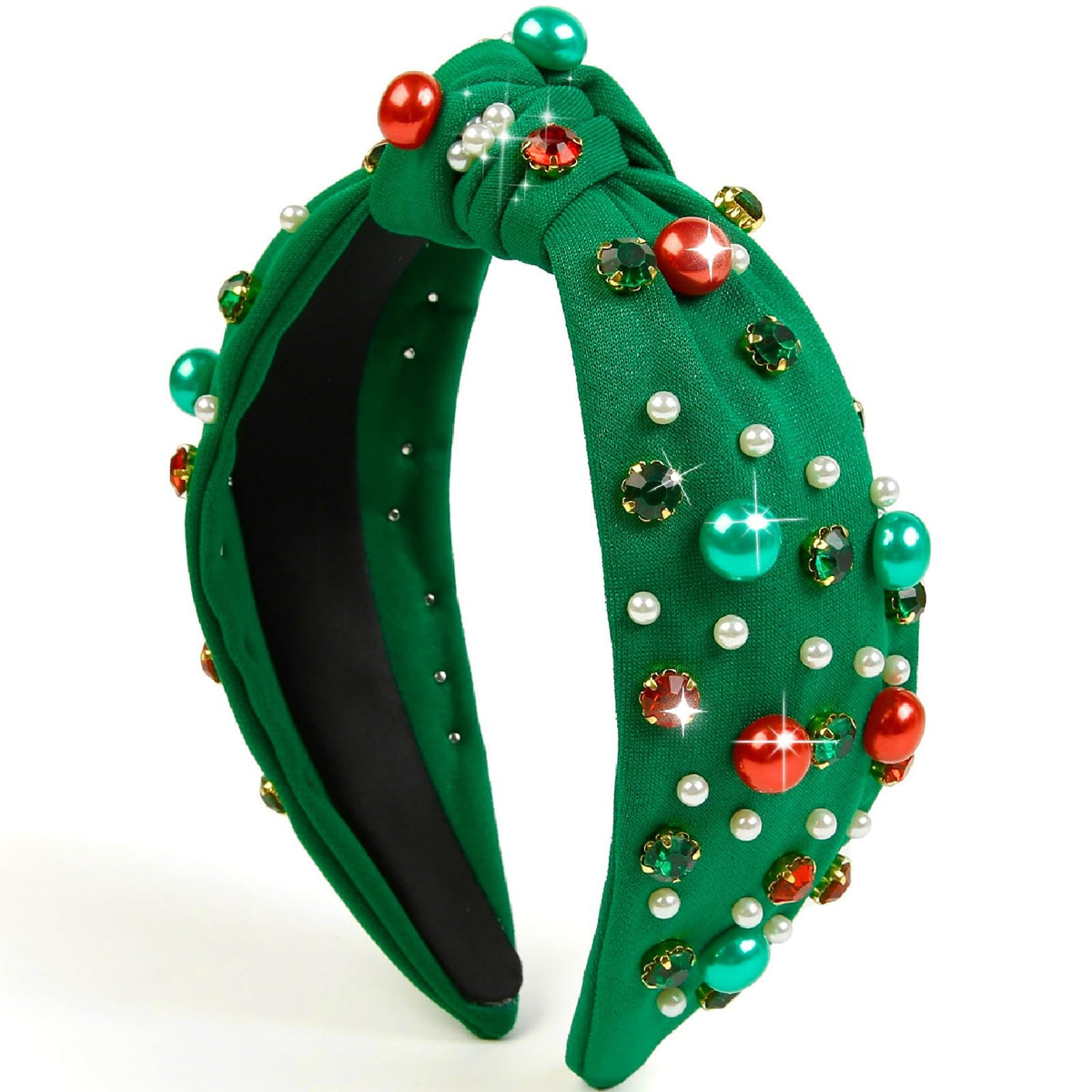 Christmas Knotted Headband with Pearls & Rhinestones