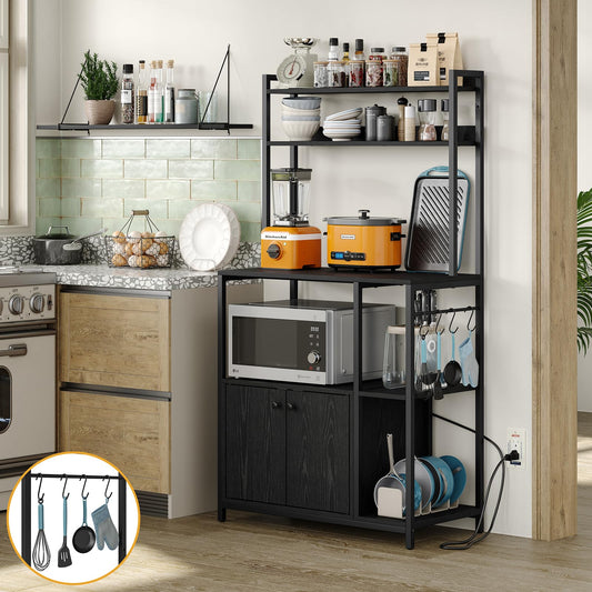 Furniouse 5-Tier Kitchen Bakers Rack with Power Outlet & Cabinet